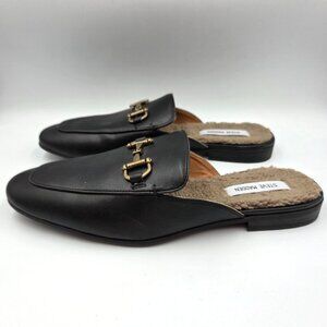 Steve Madden Majjik Mules Mens 10.5 Black Leather Faux Shearling Lined Preppy